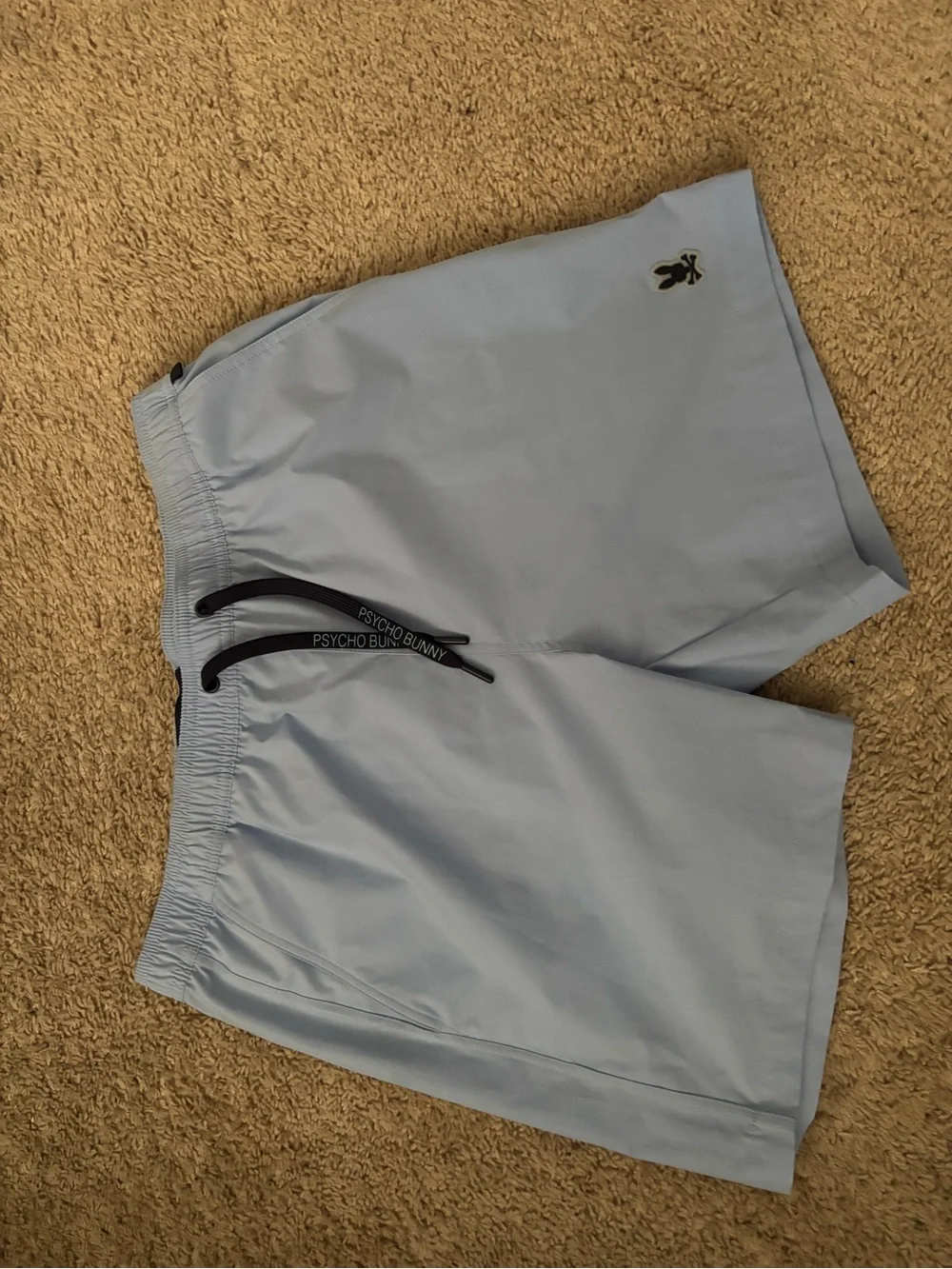 Psycho Bunny Men's Pale Blue Swim Trunks with Black Drawstring